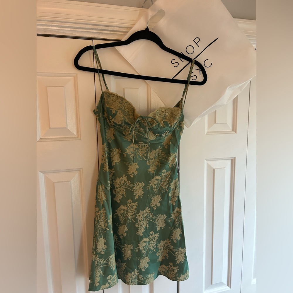 Juniors Sage Dress with open Tie Back. NEW without tags.